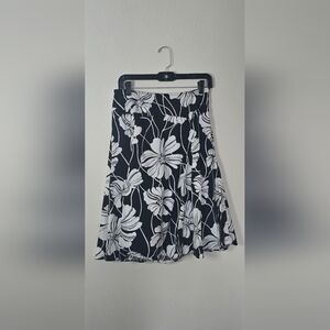 Jones New York Petite Black White Floral A-Line Classic Office Skirt Cotton 6P